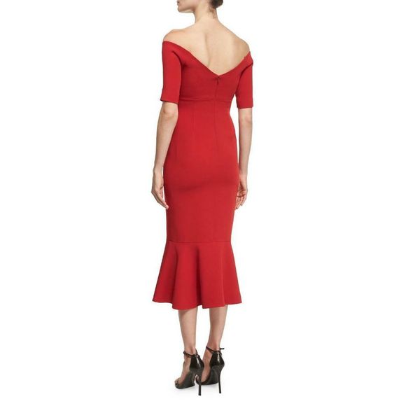 Cinq a Sept Marta Red Off Shoulder Midi Dress 2 - Picture 2 of 8